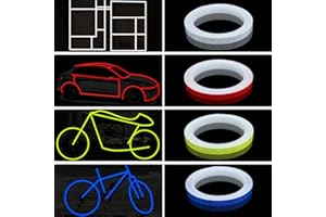 JC.UPIN 32M Glow in the Dark Reflective Tape,Safety Caution Warning Tape Adhesive Stickers Red,Bule,White Yellow Hazard Tape for Vehicles Motorcycle Bicycle,Trailers Cars,Bikes Outdoor Conspicuity Tape