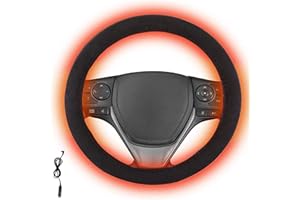 Big Ant Heated steering wheel cover,Warm and Soft Anti-Slip Fully. Universal size plush Steering Wheel Protector Covers Winter Universal Fit for Sedans,Adorned for Women Men,Black (BLACK)