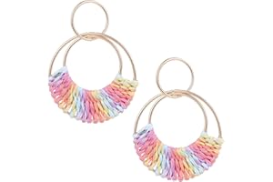 SIXDUTON Orecchini Intrecciati in Rattan Stile Boho, Orecchini Vacanza al Mare, Summer Statement Orecchini Pendenti Cerchio