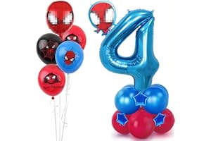 Topeedy 40" Blue Number 4 Balloon and Spider Theme Birthday Decoration for Spide-rman Theme Party