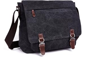 LOSMILE Umhängetasche Herren Schultertasche 16 Zoll Kuriertasche Canvas Laptop Tasche Messenger Bag für Arbeit und Schule. (Schwarz)