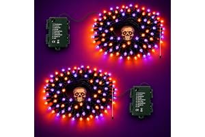 Kimuwote 2 stycken halloween ljusslingor orange lila med timer, 5 m 50 LED ljuskedja batteridriven 8 lägen IP65 vattentät halloween dekoration utomhus för jul halloween trädgård balkong bröllop