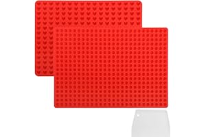 RAFIYU Backmatte Hundekekse,2 PCs Silikon Backmatte mit Teigschaber,Backmatten für Hundeleckerlies,Silikonmatte, Backunterlage für Backblech(1.5cm,255 Gitter,Herzform+1.2cm,468 Gitter,Halbkugel),rot