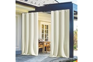 ORUMRUD Rideaux d'extérieur imperméables occultants avec œillets - Protection UV - Imperméable - Opaque - Pour balcon, jardin, patio - Couleur : beige - Dimensions : 254 x 213 cm