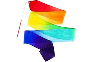 Mr Rex 100% Silk Rainbow Gymnastics Band Dance Band with Rod for Children Girls Gymnastics Dance Ribbon Wands (Pack of 1)