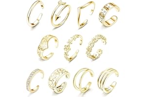 Adramata 11 Pcs Réglable Femme Bague Orteil 14K Plaqué Or Simple Flèche Ouverte Fleur Coeur Pied Bijoux Bague Orteil Ensemble