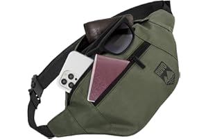 RUVO® Marsupio da Cintura Uomo e Donna | Elegante Marsupio con Massima Capacità di Stoccaggio | 4 Scomparti con Chiusura a Zip | Adatto per Tutte le Attività, oliva, taglia unica