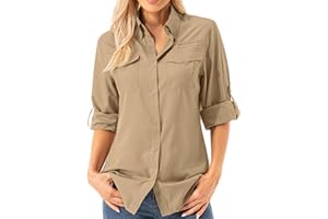 Asfixiado Chemise de randonnée aérée pour femme, manches longues, protection solaire UPF 50+, séchage rapide, parfaite pour le safari et les activités extérieures
