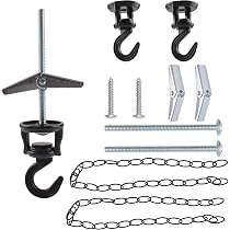 4 Stück Schwarze Deckenhaken – Robuste Swag-Haken Aus Zinklegierung, Mit Schrauben & Knebelflügeln, Für Pflanzen, Lampen & Deko (Innen/Außen)
