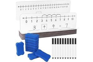 SEVENMYE 20STK Zahlenreihen Whiteboards zum Abwischen 4x12 Zoll Doppelseitig mit Linien Zahlen 0-10 und 0-20 inklusive 20 Schwarze Marker und Whiteboard-Schwamm‌ für Lehrerzimmer Klassenzimmer Zuhause