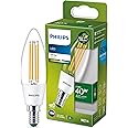 Philips LED Ultra Efficient Candle Light Bulb A Label Energy Rating [White 3000K - E14 Small Edison Screw] 40W B35 Clear. for Indoor Home Lighting.