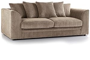 SOFASELECTIONUK LTD SofaSelection's Jumbo Cord Scatter Back 3-Seater Sofa Dylan Scatter Back 3 Seater Sofa in Beige Soft Cord Fabric: Redesign Your Living Room for Superior Comfort and Style (Beige, 3 Seater)