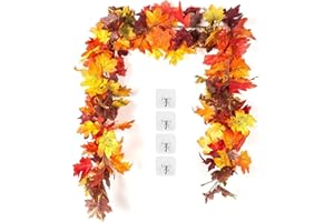 KASZOO 2 Pack Autumn Maple Leaf Garland - 5.8 Ft Maple Leaf Autumn Garland Decorations for Thanksgiving, Halloween, Christmas & Home Decor