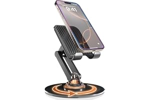 COOPER Support 360° - Support de téléphone Ajustable pour Bureau | Support Mobile Rotatif 360°, Multi-Angle, Base métallique, Pliable, Portable | Support de téléphone de Bureau (Noir Piano)