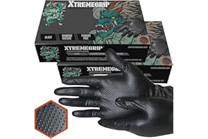 Xtremeauto Black Nitrile Gloves - Diamond Grip, Extra Thick & Strong for Mechanics - Disposable, Powder-free & Latex Free (2 Boxes, Large)