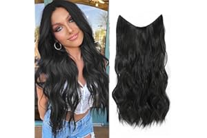 Ms TAj Schwarze Halo-Haarverlängerung, unsichtbare Draht-Haarverlängerung, synthetisches Haarteil für Damen, natürlich, gewellt, 50,8 cm