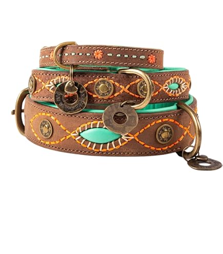 DWAM Dog with a Mission - Hundehalsband XXS | Trkis und Gold,  geometrisches Perlenmuster | Boho, Ethno | Ideal fr kleine Hunde |  Handgemacht | Modisch und Bunt | Weiches Echtes Leder | 2 cm Breit :  Amazon.de: Haustier