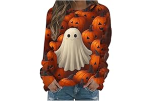 HAOLEI Halloween Costumes for Women,Ladies Halloween Shirts Funny Fresh Pumpkin Cat Pullover Tops Cute Crew Neck Long Sleeve Graphic Shirts Autumn Fall Blouses Tunic Tops