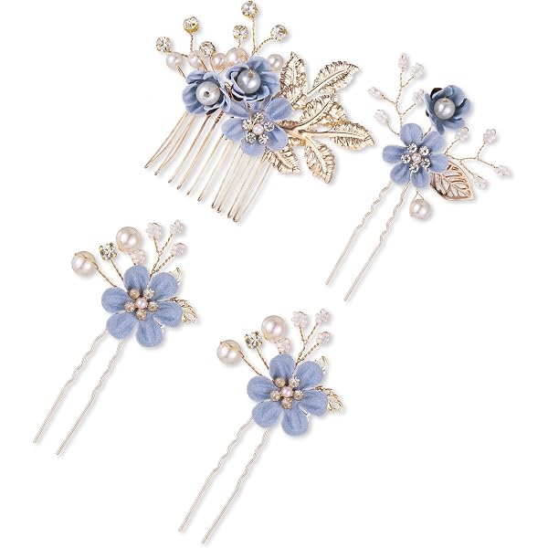 Handgefertigter Braut-Kopfschmuck Set – 4 Haarkämme Mit Blumen, Perlen & Strass | Für Braut & Brautjungfern