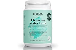 Biocool Water Tank Cleaner for Caravan, RV & Boat Tank & Hose - Sanitises, Descales, Removes Algae & Bacteria - Prevents Stale Taste & Odours - 50 Tablets enough to clean up to 200 liter water tank