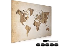 Navaris Tablero de Notas magnético - Pizarra con diseño mapamundi Vintage - Pizarra magnética con Marcador Negro y 5 imanes