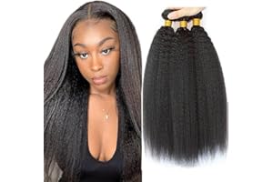 MUABY Yaki Human Hair Bundles Brazilian Virgin Hair Long Kinky Straight Bundle Cabello Natural Humano Cabello Humano Ondulado Color Negro Nnatural 3 Bundles total 300g 14 16 18 pulgadas