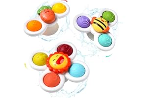 Hooku 3 Pcs Simple Dimple Suction Cup Spinner Toys, Early Education, Spinning Top/ Sensory Bath Travel Toys, Best Gifts for Toddler Boy Girl Baby