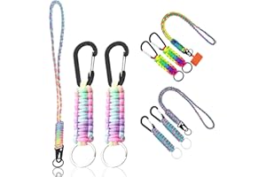 Mecmbj Paracord Key Ring, Lanyard with Carabiner, Pack of 3 Key Fob Braided Paracord Lanyard for ID Cards, Colourful Key Ring for Outdoor, Camping, Hiking, lightpink