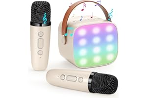 Damcyer Microfono Karaoke Giocattoli con 2 Microfoni Wireless,Karaoke Macchina per Bambini Mini con Bluetooth, Microfono Karaoke Portatile per Bambini e Principianti,Bianco