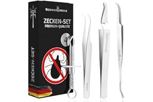 Schwertkrone® Set di 4 pinze per zecche [acciaio inox di alta qualità] – pinze per zecche per cani, gatti e umani – pinzette per zecche per cani – pinza zecche bambini – Set di 4 pezzi