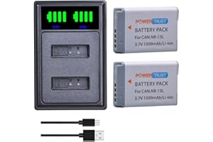 PowerTrust 2Pcs NB-13L Battery with Battery Charger for Canon PowerShot G7X Mark III, G5X, G7X, G9X, G7X Mark II, SX620 HS, SX720 HS, SX730 HS, G9X Mark II, G1 X Mark III, SX740 HS, G5 X Mark II