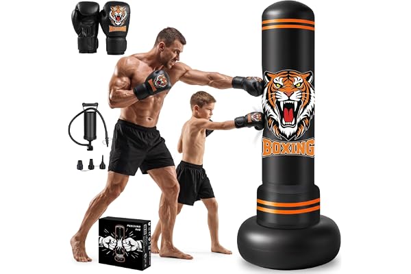 Slaktväska vuxna, 190 cm uppblåsbar stansboll med handskar luftpump, boxningsväska för barn för MMA karate fitness boxningsutrustning, idealisk present, kvinnor och män