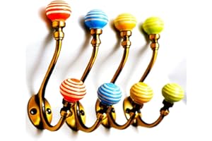 IvoryBlu777- Set of 4 x Mix Vintage Style Multicolor Ceramic Hook Wall Coat Hooks Hat Clothes Hanger (Tulipe)