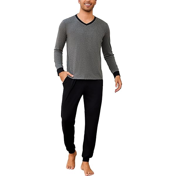 Aseniza Schlafanzug Herren Pyjama Lang Set Baumwolle mit Schlafanzüge