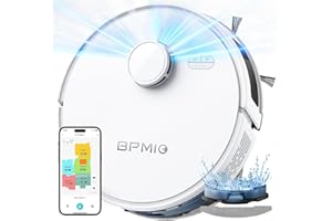 BPMIO Robot Aspirapolvere Lavapavimenti con Mappatura 5000Pa a 5 Piani, Robot Lavapavimenti e Aspirapolvere Laser 360°, Robot Vacuum Mop 3 in 1 per Pavimento e Peli Animali(B15W)