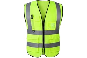 AKEIVN Maglia di sicurezza per le donne uomini alta visibilità riflettente sicurezza con tasche cerniera anteriore soddisfa gli standard ANSI/ISEA, Verde, L…