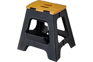 Vigar Taburete Plegable Compacto para Adultos, 40 cm Taburete Plegable Antideslizante de Dos Peldaños para Casa, Dormitorio, Baño, Armario, Oficina, Soporta hasta 150 kg, Negro, Bamboo Print on Top