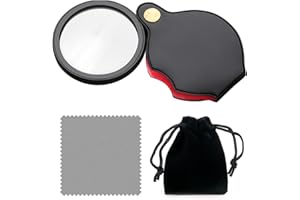 PFLYPF Lupa de 5 capas, 1 paño de limpieza y 1 bolsa de almacenamiento, mini lupa de bolsillo, lupa giratoria y plegable con funda de piel protectora, adecuada para leer, pasatiempos.