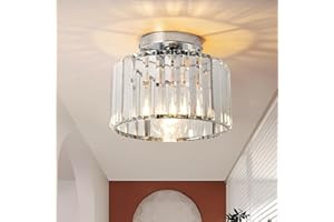 Hudi Fyier Modern Crystals Ceiling Lighting Fixtures, Chrome Small Ceiling Lamp, Semi Flush Mount Ceiling Light for Kitchen Hallway Dining Rooms Living Rooms