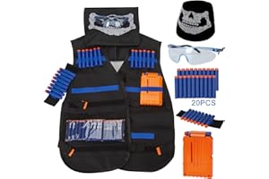 MOONSING Taktische Weste Jacke Set Kinder für Nerf Guns N-Strike Elite Serie, Dschungel Tarnung Taktisch Vest Battle Weste Zubehör Kit mit 20 er Darts, Nachlade-Clips, Masken, Hand-Armband und Schutzbrille