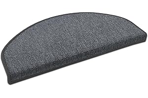 casa pura Stair Carpet Mats – Stair Pads | London | Robust for High Foot Traffic | Stair Carpet Mats | With Matching Runner | Semi Circular - Set of 15 - Dark Grey - 25 x 65 cm