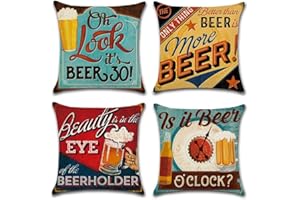 Gspirit 4 Pack Retro Cerveza Modelo Algodón Lino Throw Pillow Case Funda de Almohada para Cojín 45x45 cm