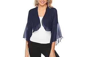 Aottori Coprispalle Donna Chiffon Bolero Elegante Maniche 3/4 Cardigan Corto Estivo Bolerino Leggero Trasparente Shrug Aperto Casual per Matrimonio Cerimonia Festiva