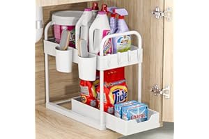 GEMWON Rangement sous Evier Rangement Cuisine 2 Niveaux, Rangement et Organisation de Cuisine, Etagere Rangement Organisateur pour Cuisine, Salle de Bain Blanc