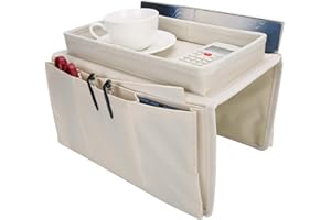 Bordstract Organizer für die Armlehne, für Fernbedienung, Aufbewahrungsmöglichkeit für Sessel, Sofa, mit Tablett, Getränkehalter für Telefone und Zeitschriften (beige)
