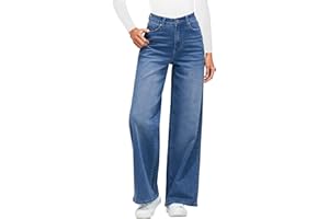 Roskiky Wide Leg Jeans for Women UK Trendy High Waisted Stretchy Denim Pants 90S Baggy Jeans Trouser with Pockets