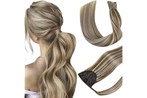 ‎HETTO Hetto Extensions Echthaar Zopf Blond Ponytail Extensions Echthaar Remy Zopf Extensions Echthaar Highlight #10/613 Aschbraun mit Platinblond 40 cm 70g