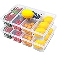 Eanpet 2Pack Veggie Tray with Lid 5 Compartment Food Container with Dividers Large Serving Tray Travel Snack Containers Stackable Produce Saver Snackle Box for Fruit,Vegetable,Salad,Meal