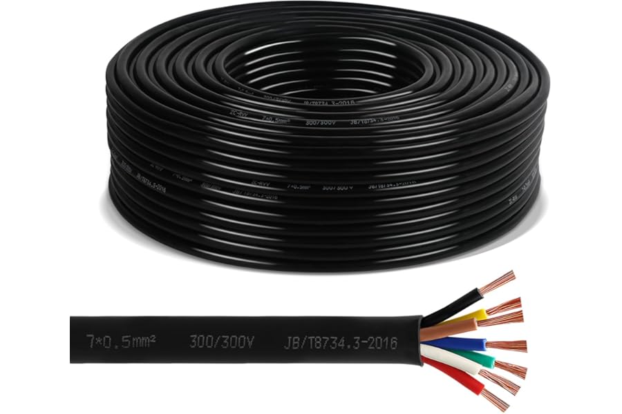AOHEWEI 7 Core Cable for Trailer 2m Towing Wire 7 Core Trailer Cable Black for Caravan Truck Industry