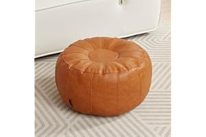Louis Donné wasserdicht ungefüllt Pouf Ottoman für Fußruhe DIY Kunstleder Marokkanisch Retro Stytle Keine Füllstoffabdeckung Aufbewahrung (nur Abdeckung) (GlücksOrange)